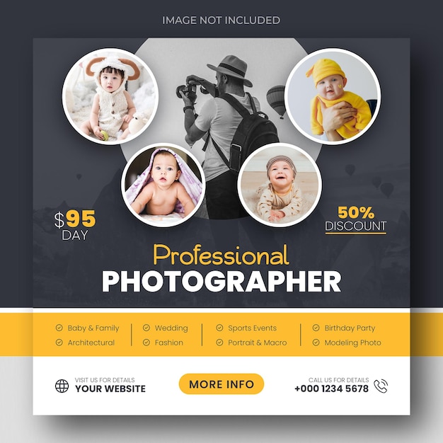 PSD digital photography services social media post template and web banner