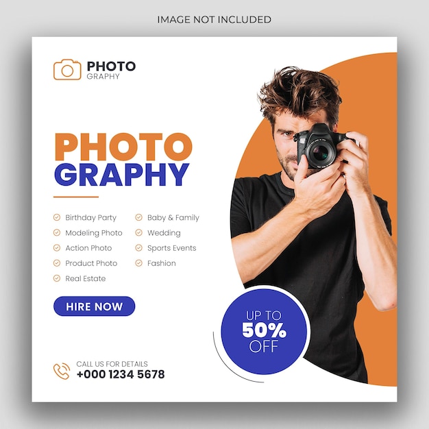 Digital photography services social media post template and web banner