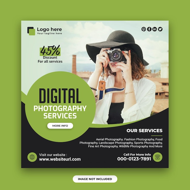 Digital photography services square social media post and web banner design template