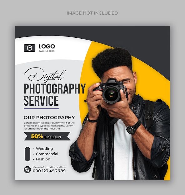 Digital photography services square social media posts and web banner design template