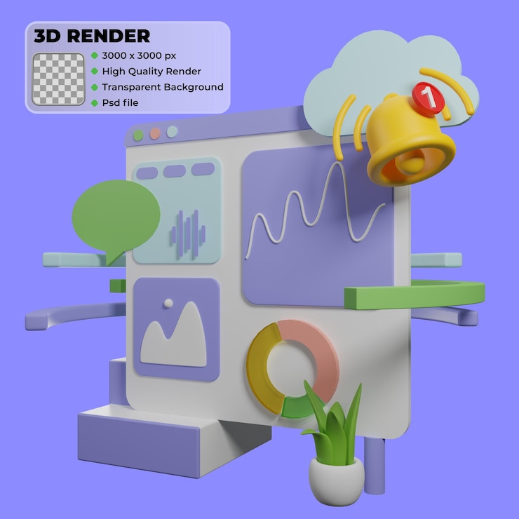 PSD digital social marketing 3d isometric analystic graph calendar reminder