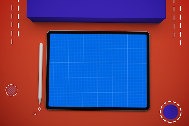 Tavoletta digitale con schermo mockup, vista dall'alto