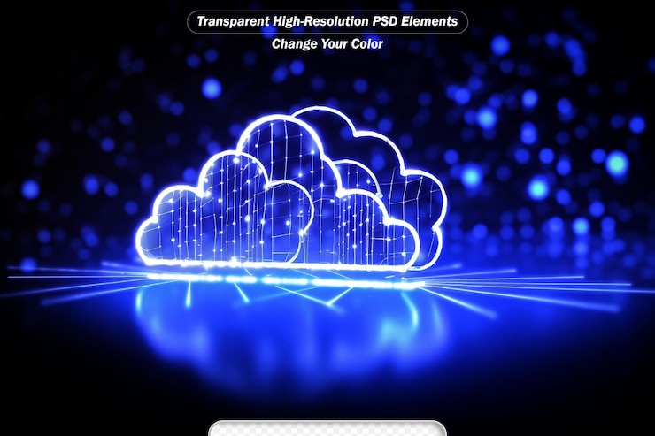 PSD digital technology cloud computing blue background cyber nano information