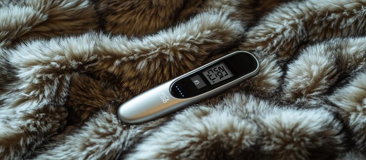 PSD digital thermometer on furry blanket