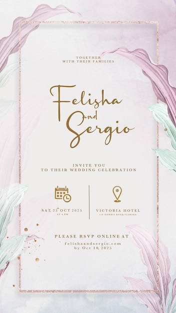 PSD digital wedding invitation with beautiful flower