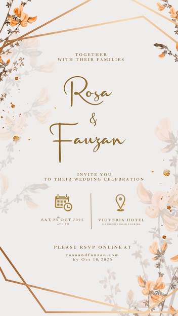 Digital wedding invitation with beige flower