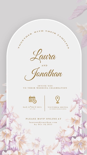 PSD digital wedding invitation with beige flower