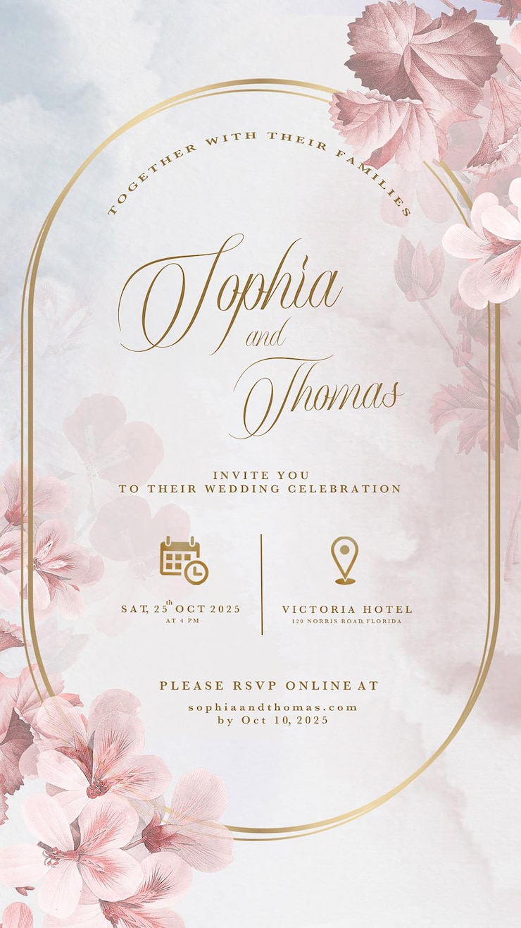 PSD digital wedding invitation with beige flower