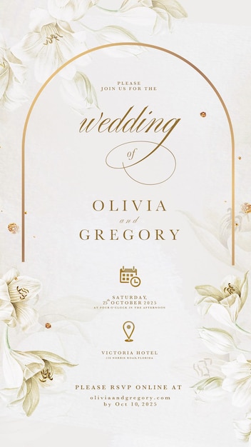 PSD digital wedding invitation with elegant watercolor flower