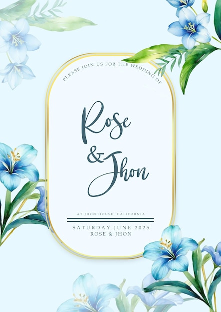 digital wedding invitation with elegant watercolor flower