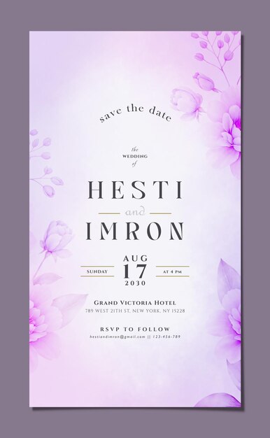 Digital wedding invitation with flowers