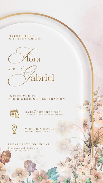 PSD digital wedding invitation with foliage