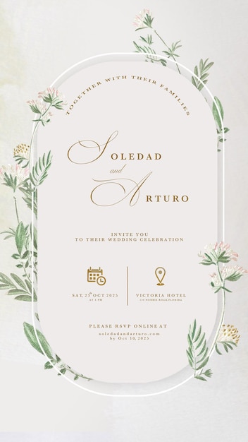 Digital wedding invitation with greenery