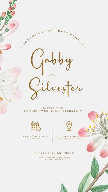 Digital wedding invitation with watercolor flower