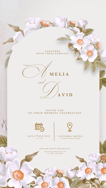 PSD digitale huwelijksuitnodiging met witte roos