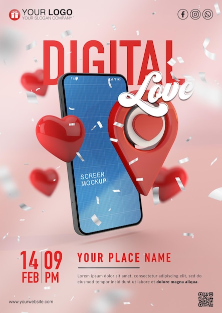 PSD digitale liefdesposter