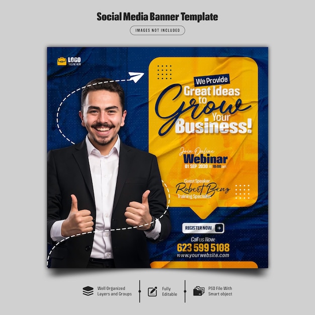 Digitale marketing live webinar en zakelijke social media postsjabloon Premium Psd