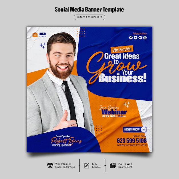 Digitale marketing live webinar en zakelijke social media postsjabloon Premium Psd