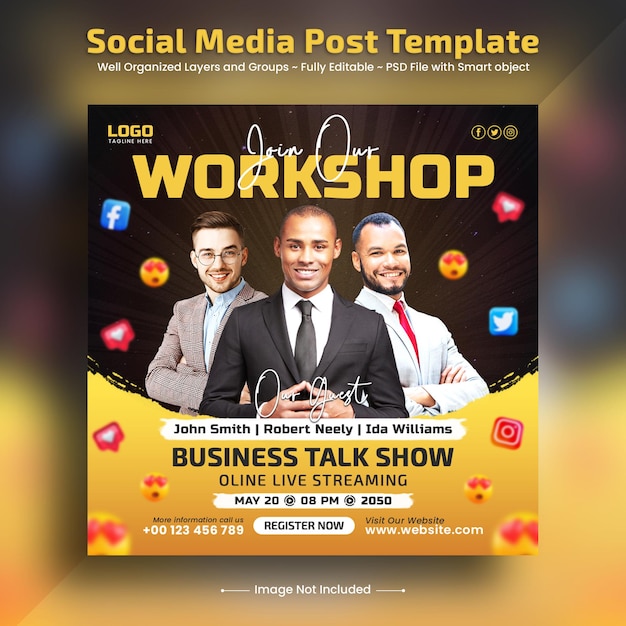 Digitale marketing Livestream zakelijke talkshow instagram en social media postbannersjabloon