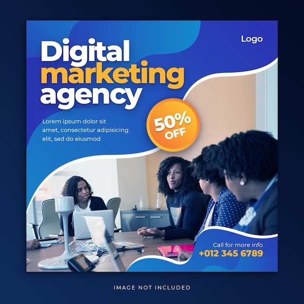 Digitale marketing sociale media banner met blauwe achtergrond