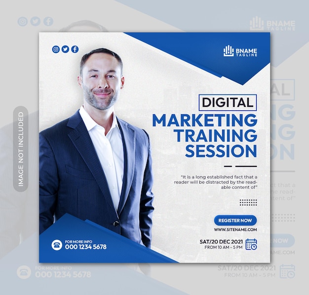 Digitale marketing trainingssessie vierkante flyer of instagram social media postsjabloon