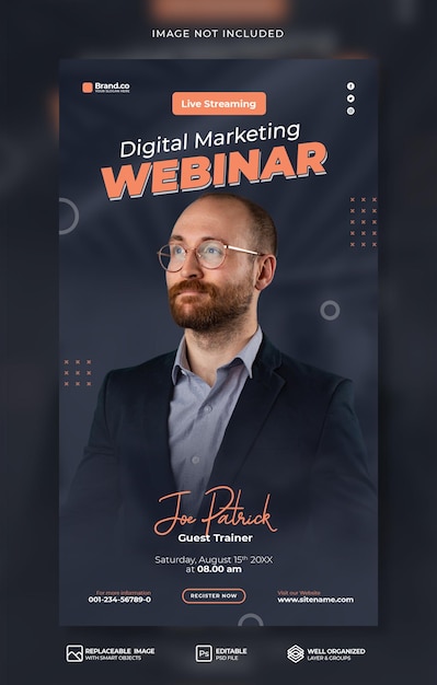 Digitale marketing zakelijke sociale media live webinar en instagram verhaalsjabloon premium psd