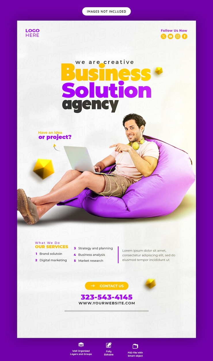 PSD digitale marketingbureau en corporate facebook en instagram story sjabloon
