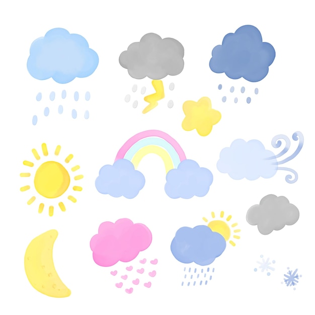 PSD digitally hand draw cute weather illustration