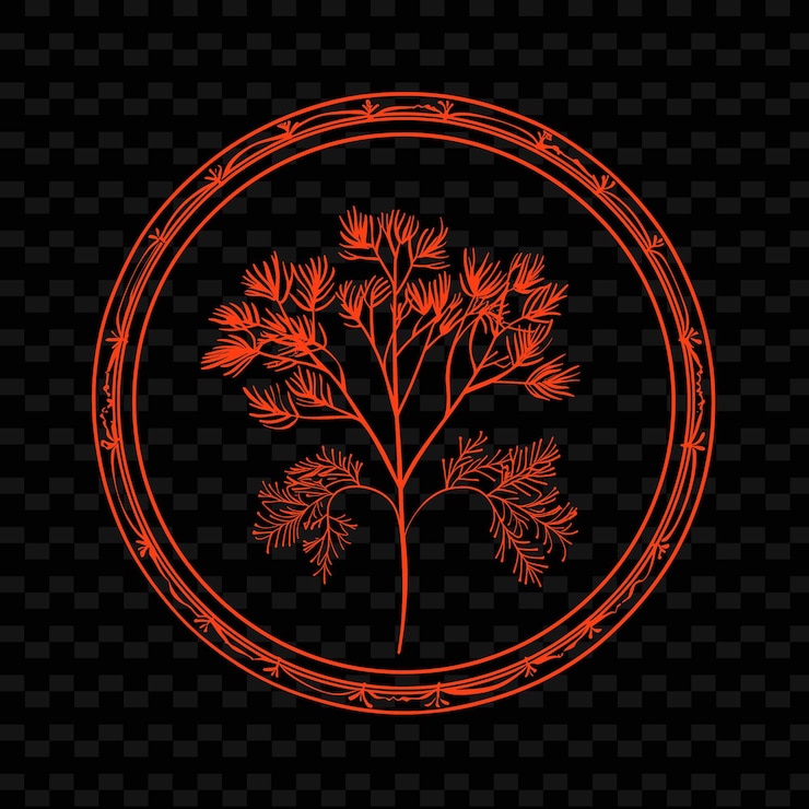 PSD dill sprig circular logo with decorative circular frame and nature herb vector design collections
