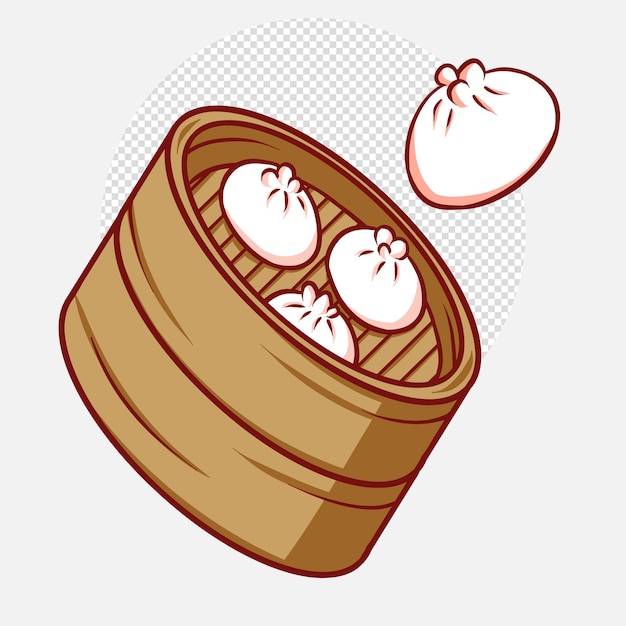 dim sum on a bamboo steamer cartoon.  dim sum.  dimsum.  shumai japanese, korean, chinese food