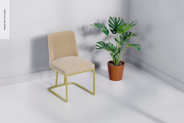 PSD dining chair with golden legs mockup, side view