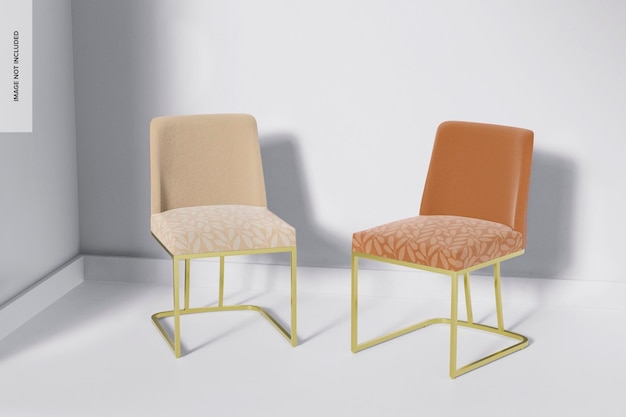 PSD dining chairs with golden legs mockup