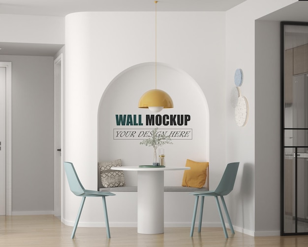 Sala da pranzo con piccolo mockup di muro di tavolo rotondo