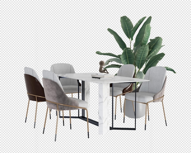 PSD dinner table and banana plant in 3d rendering