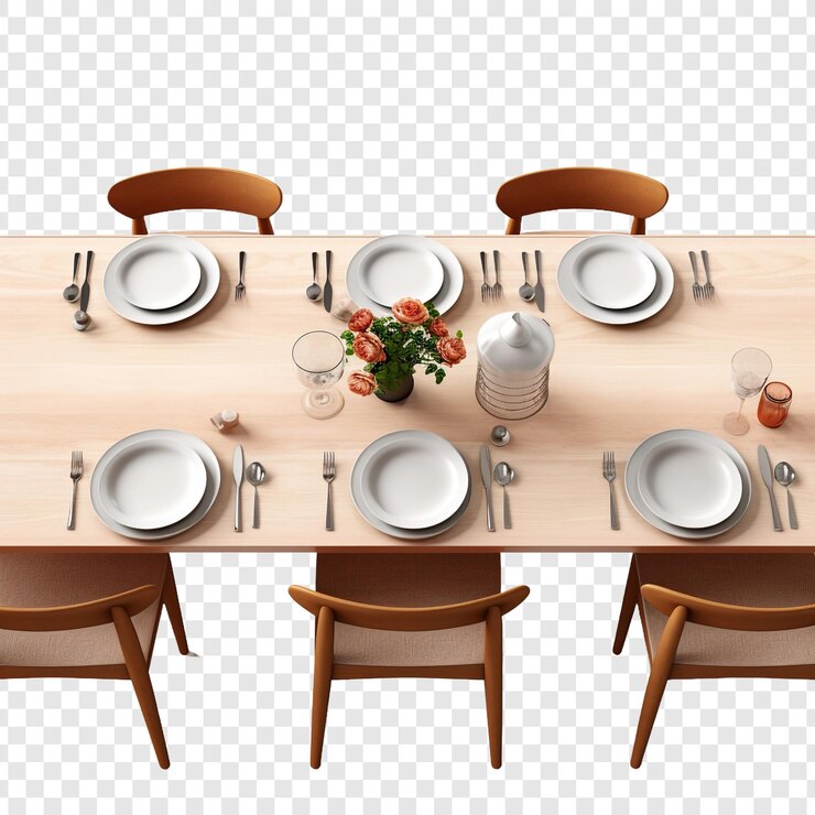 PSD dinning table isolated on transparent background
