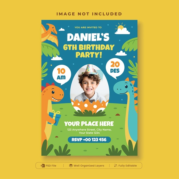 Dinosaur birthday invitation party template