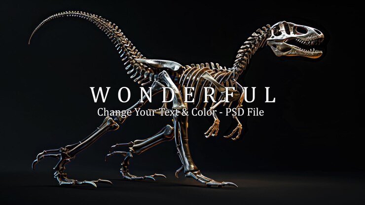 PSD dinosaur skeleton in a dark environment