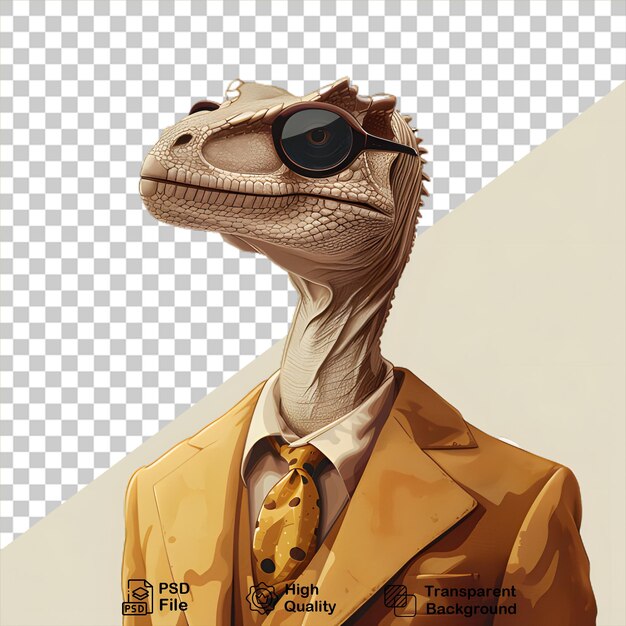 PSD Динозавр в деловом костюме, изолированный на прозрачном фоне, включает в себя png-файл