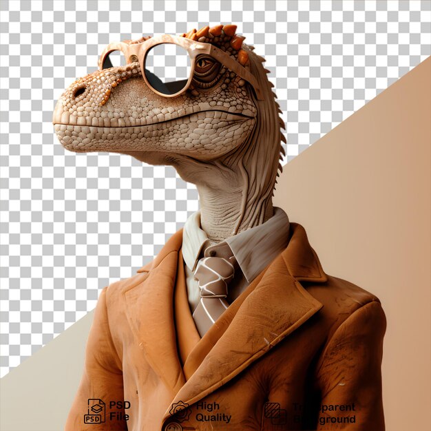 PSD dinosauro che indossa un abito da lavoro isolato su uno sfondo trasparente include file png