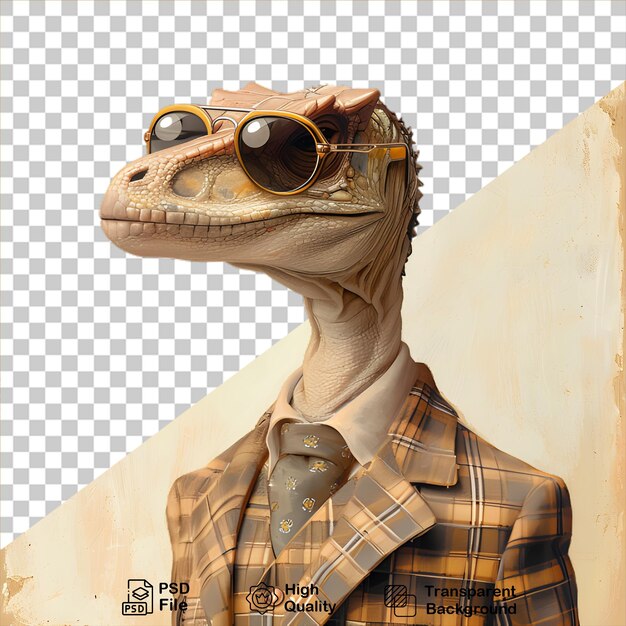 PSD dinosauro che indossa un abito da lavoro isolato su uno sfondo trasparente include file png