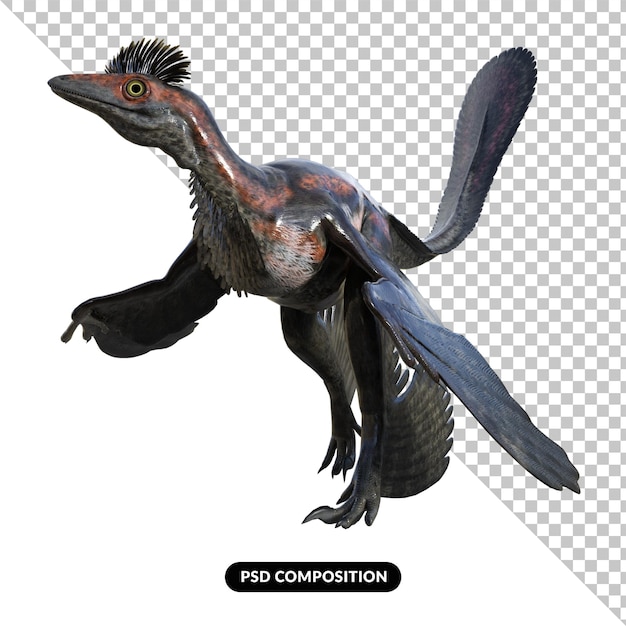 PSD dinozaur microraptor na białym tle renderowania 3d