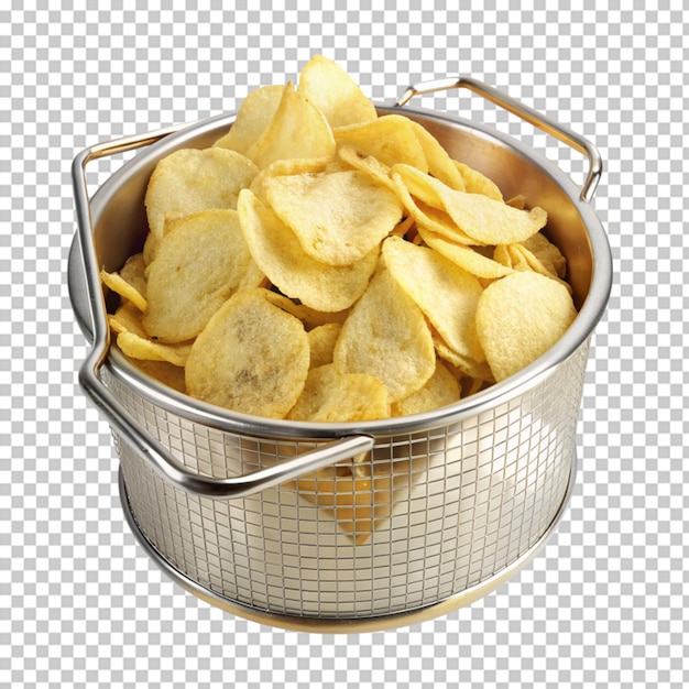 Immergere cuneo di patate fritte con rosmarino e salsa di pomodoro in un cesto isolato sullo sfondo trasparente