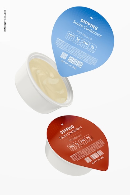 PSD dipping sauce containers mockup, floating