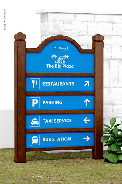 PSD directional signage mockup, front view