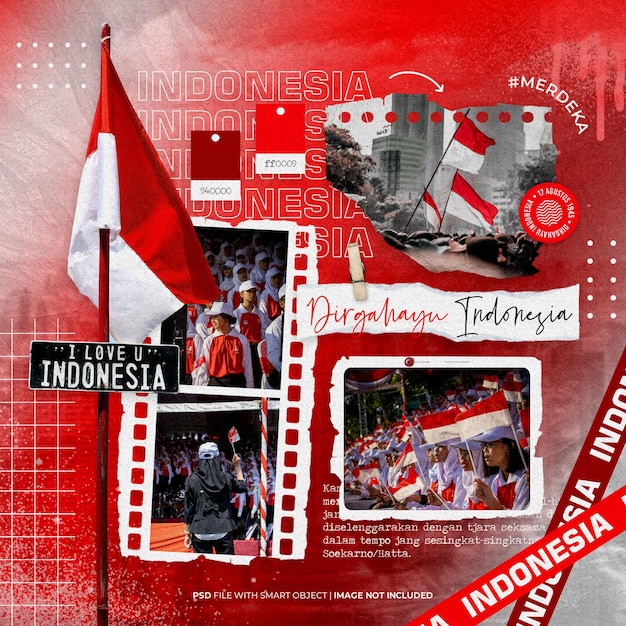 PSD dirgahayu indonesia moodboard sociale media post mockup fotoram