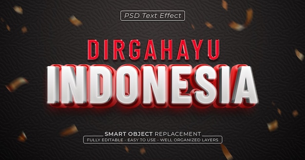 Dirgahayuインドネシアテキスト編集可能な3dスタイルのテキスト効果