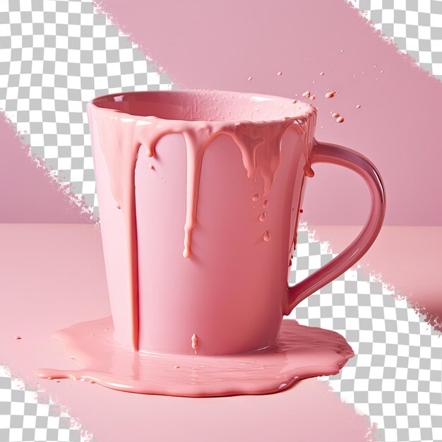 Dirty pink plastic coffee mug placed on the table after use