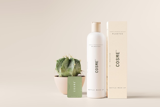 PSD mockup di bottiglia cosmetica con tappo superiore del disco