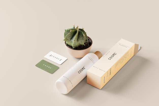 Mockup di bottiglia cosmetica con tappo superiore del disco