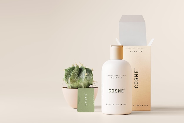 PSD mockup di bottiglia cosmetica con tappo superiore del disco